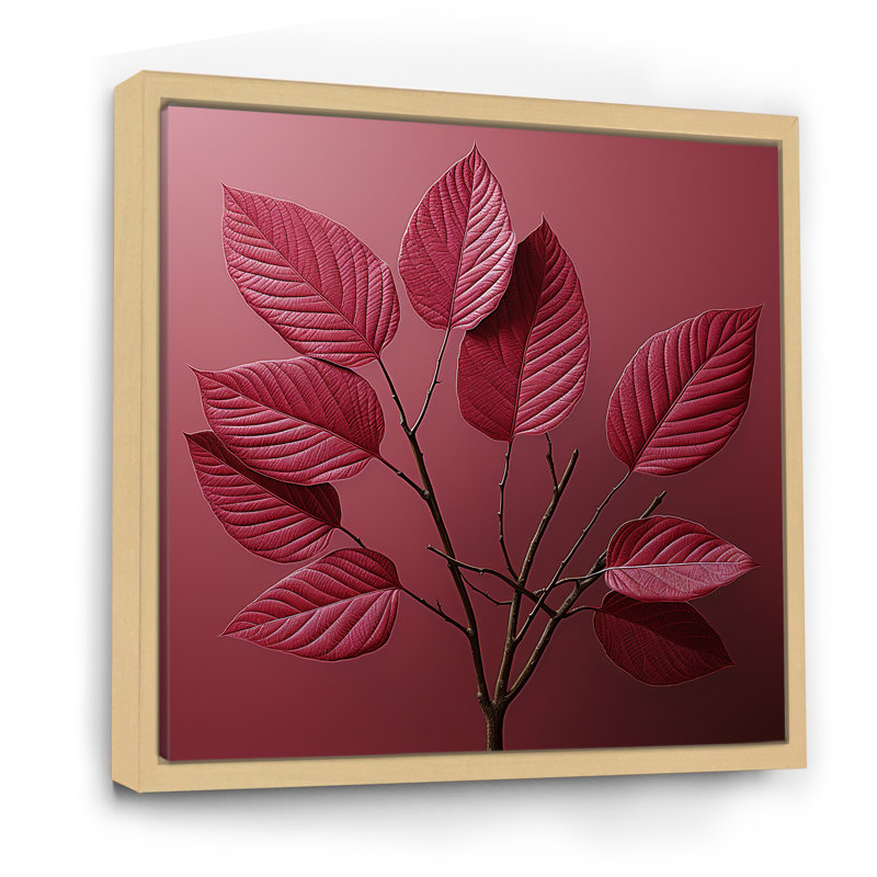 Feuilles de cerisier sur toile, Cadre naturel flottant, H 24 po x l 24 po x P 1 po