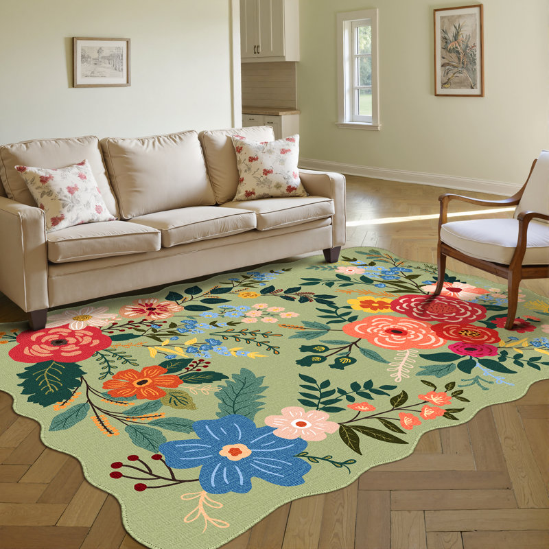Tapis vert cerise lavable à la machine, Rectangle 6 pi x 9 pi