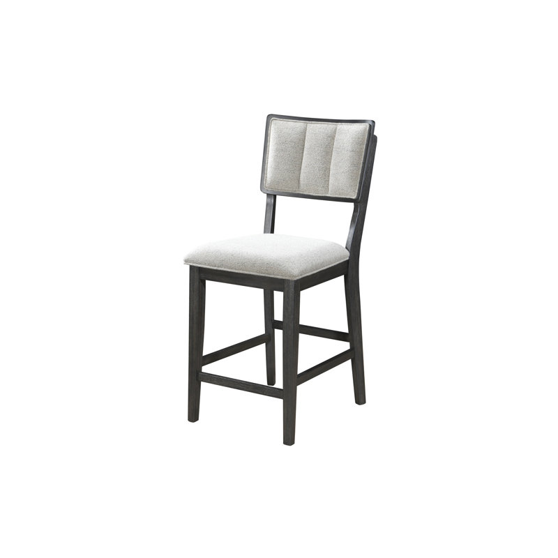 De 2 chaises à hauteur de comptoir grises, cadres en bois foncé, revêtement texturé, chaises contemporaines pour salle à manger 2, tissu gris, espace
