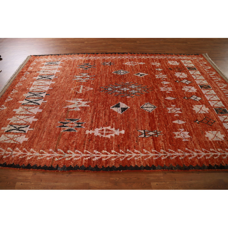 Tapis orange en laine marocain fait à la main 7 x 10