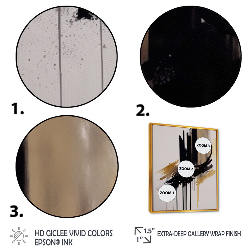 Golden Minimalist Abstract III - Art mural moderne sur toile, H 32 po x l 24 po x P 1 po, Toile avec cadre flottant or