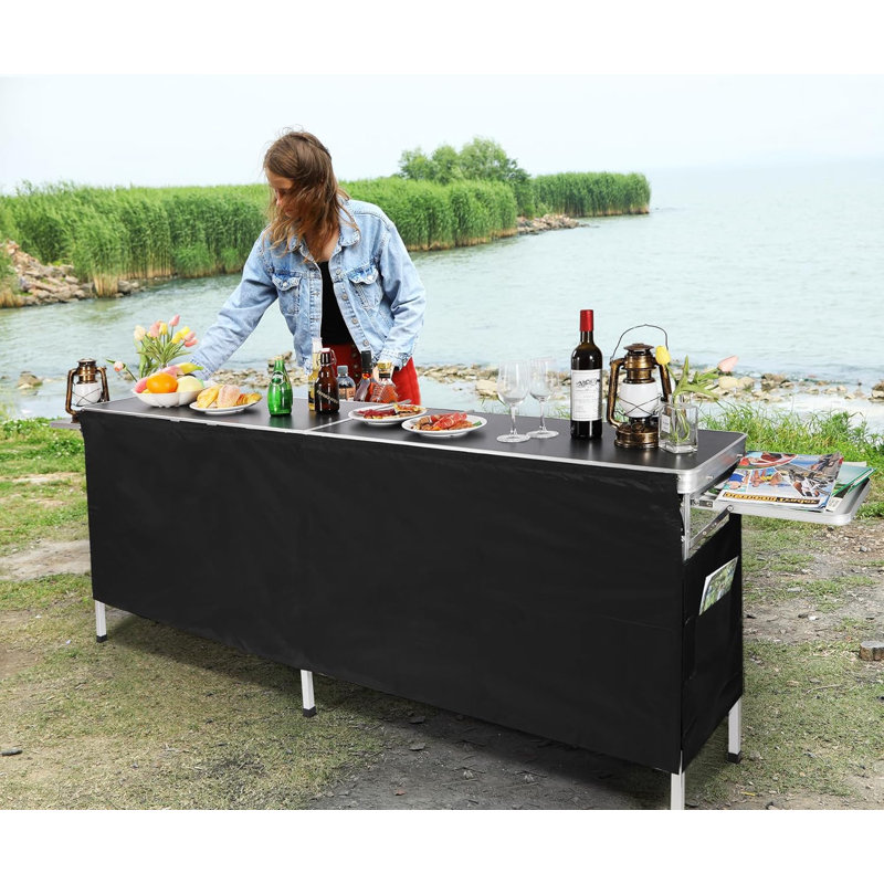 Winon Rectangular Wood Metal Folding Outdoor Bar Table , 78'' in. W 15'' in. D