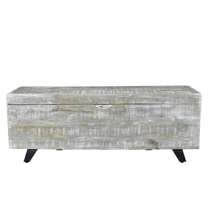 Banc de rangement en bois massif vieilli gris et noir 46 "avec plateau rabattable