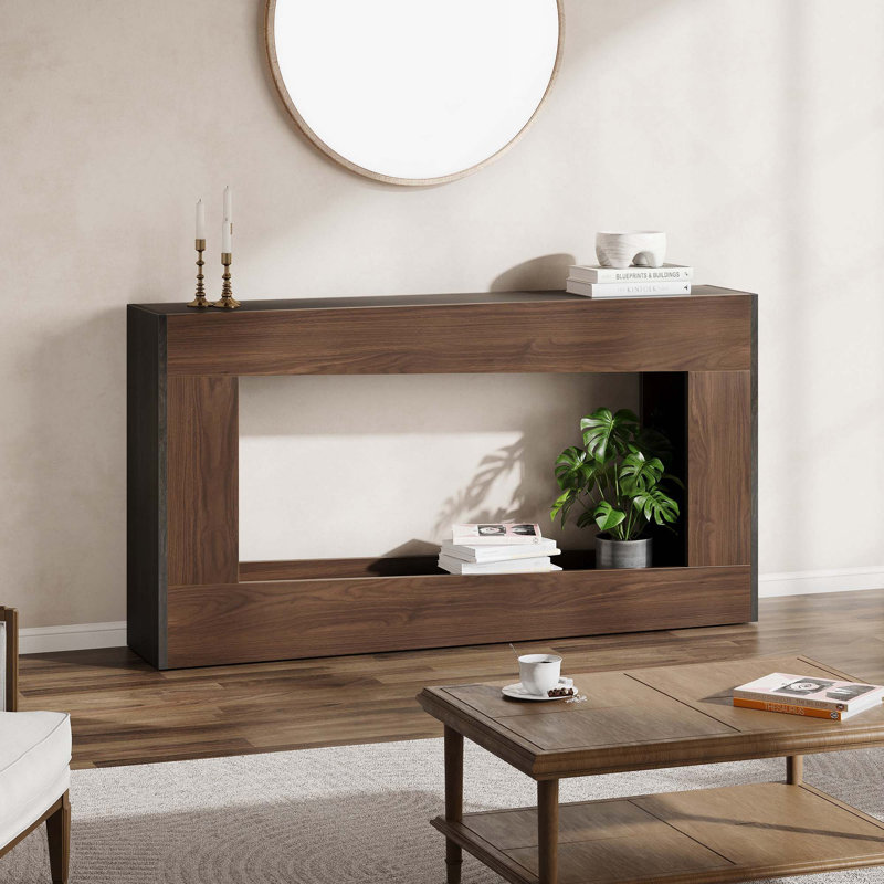 Console de 63 po en bois avec tablette de rangement, Brun