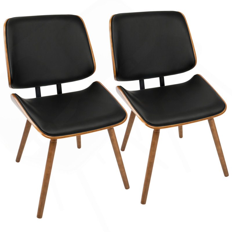 Chaise de salle à manger Lombardi Mid-Century moderne en noyer avec similicuir noir par Lumisource