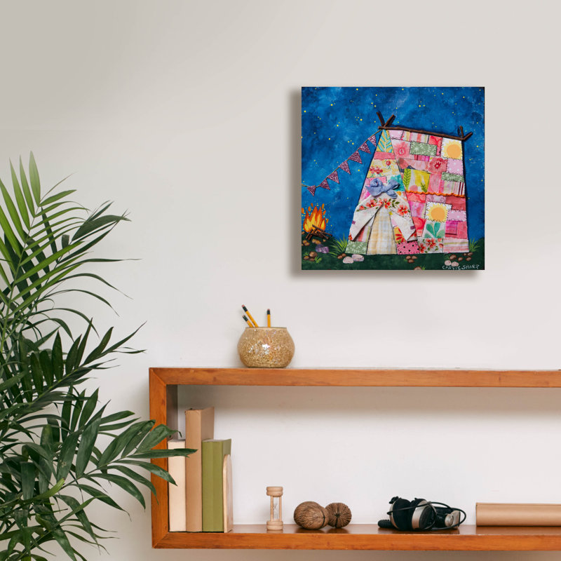  «Nightime By The Fire» par Carrie Sharp, art mural sur toile, 12 po x 12 po