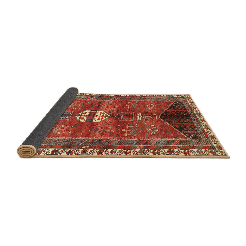 Tapis rouge / beige / brun, Rond 4 pi