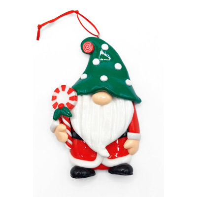 Christmas Ornament Glossy Gingerbread Santa with Candy Cane.  Festive Decoration F07-N2-7-E2511A