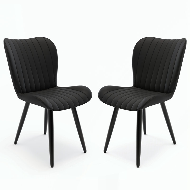 Ensemble de 2 chaises de salle à manger modernes en similicuir, 2, Noir