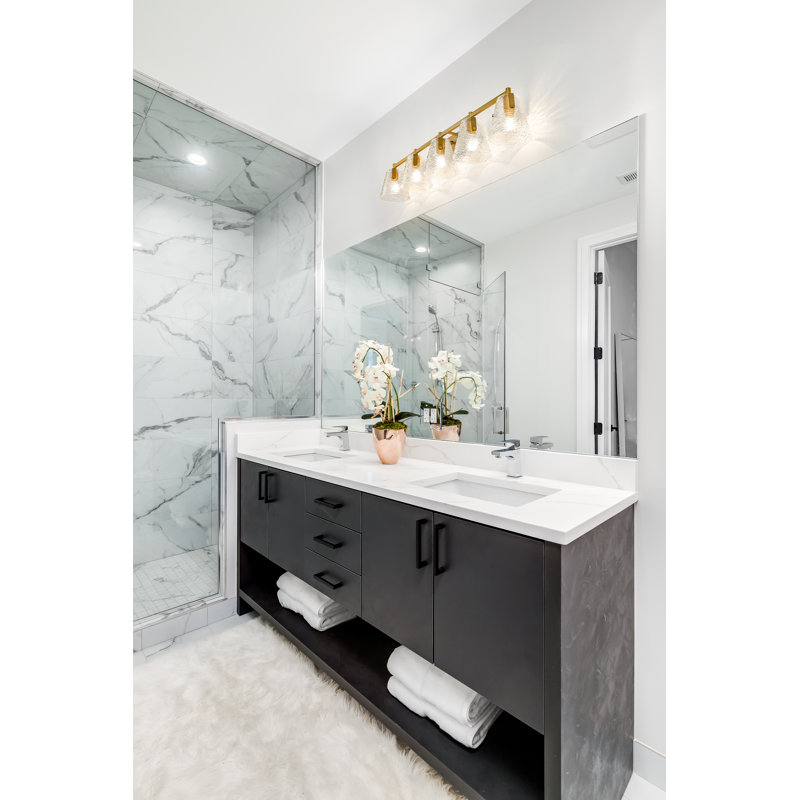 Éclairage pour meuble-lavabo à 5 lumières Baines, Or moderne