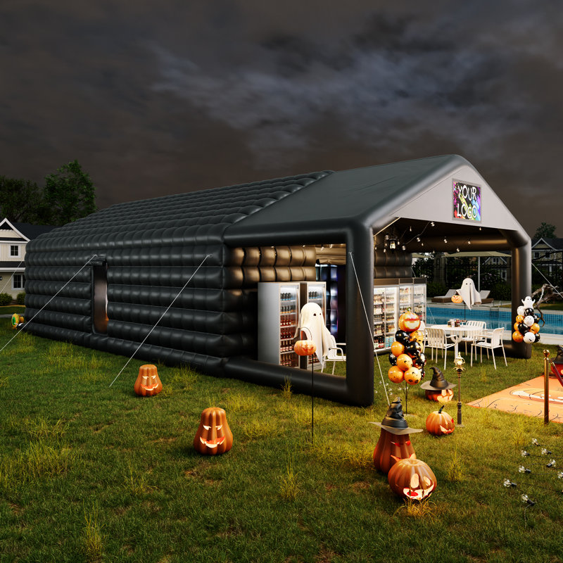 39x20x14 FT Large Black Inflatable Nightclub Tent for Adults with Pavilion Rest Area, Black Inflatable Night Club Gazebo with 2 Side Doors & Logo Area for Wedding, Birthday, Backyard Events