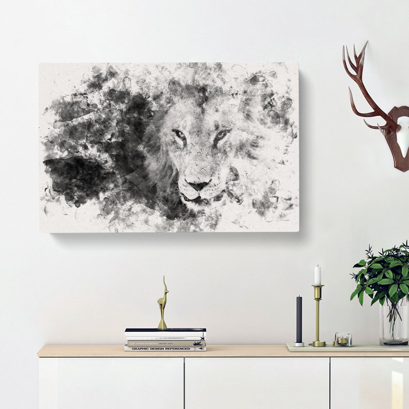 Portrait of a Lion Watercolour - Wrapped Canvas, 35cm H x 50cm W x 3cm D