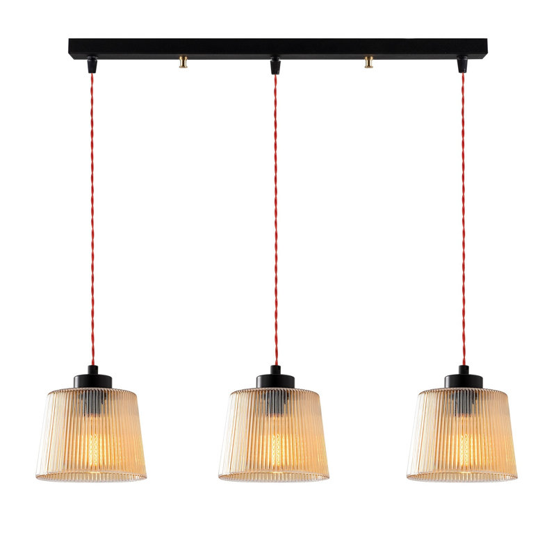 Luminaire suspendu pour îlot de cuisine 3 lumières Aidrick, Cuivre, Noir / rouge