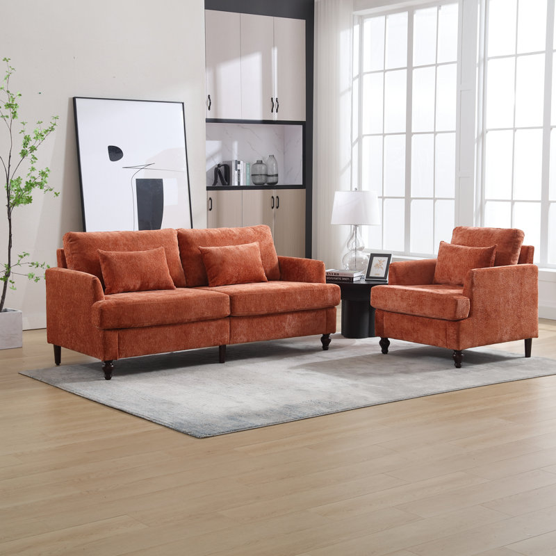 Ensemble de salon en chenille 2 pièces, Orange
