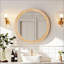 Miroir mural rond de style campagnard, miroir décoratif avec cadre en bois vieilli vintage pour entrée, chambre à coucher, bureau-1448610383