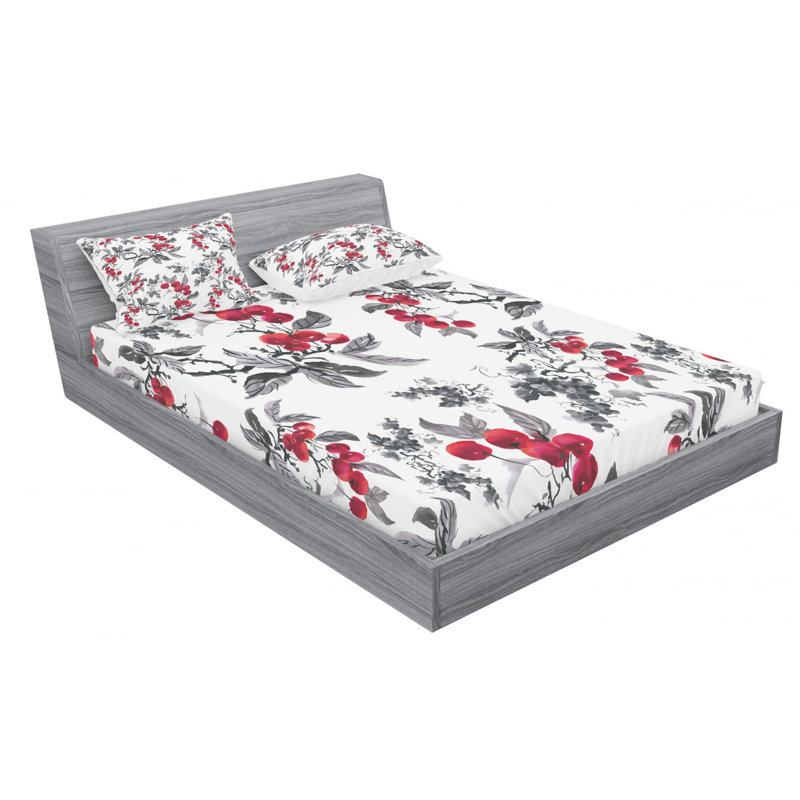 Microfiber Floral Sheet Set, Queen Sheet Set with Fitted Sheet