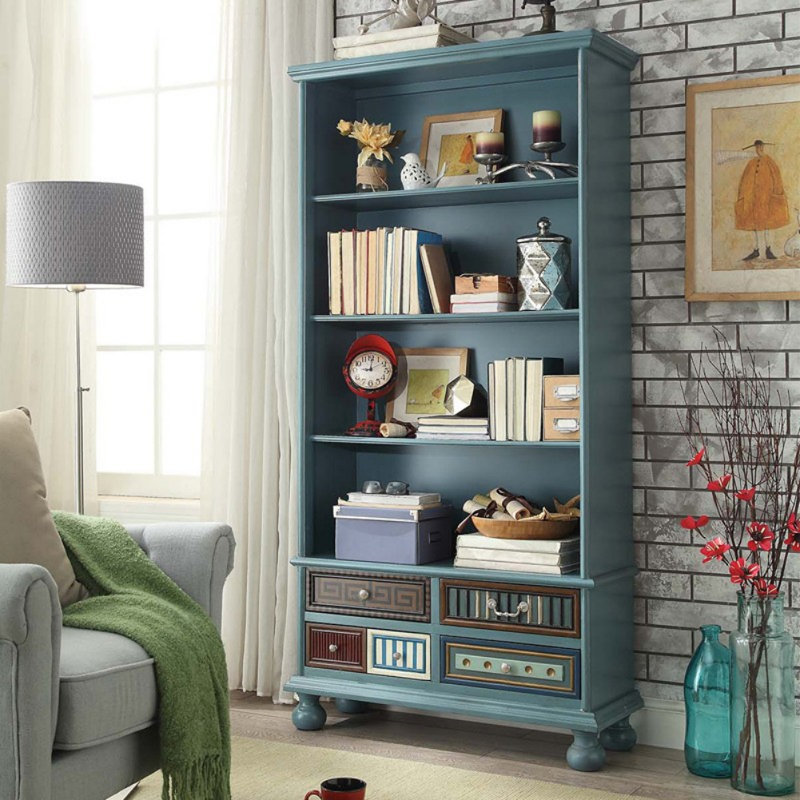 Vitrine en bois massif de style américain, Bleu