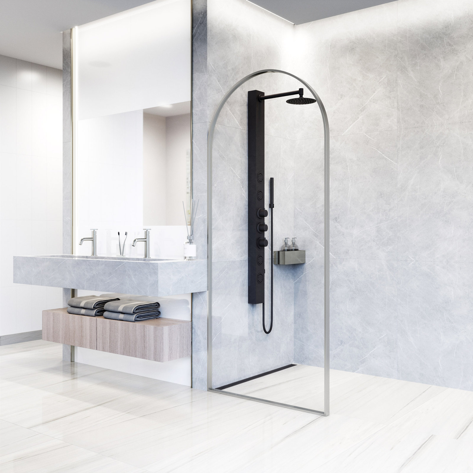 Arden Framed Fixed Shower Screen, Stainless Steel