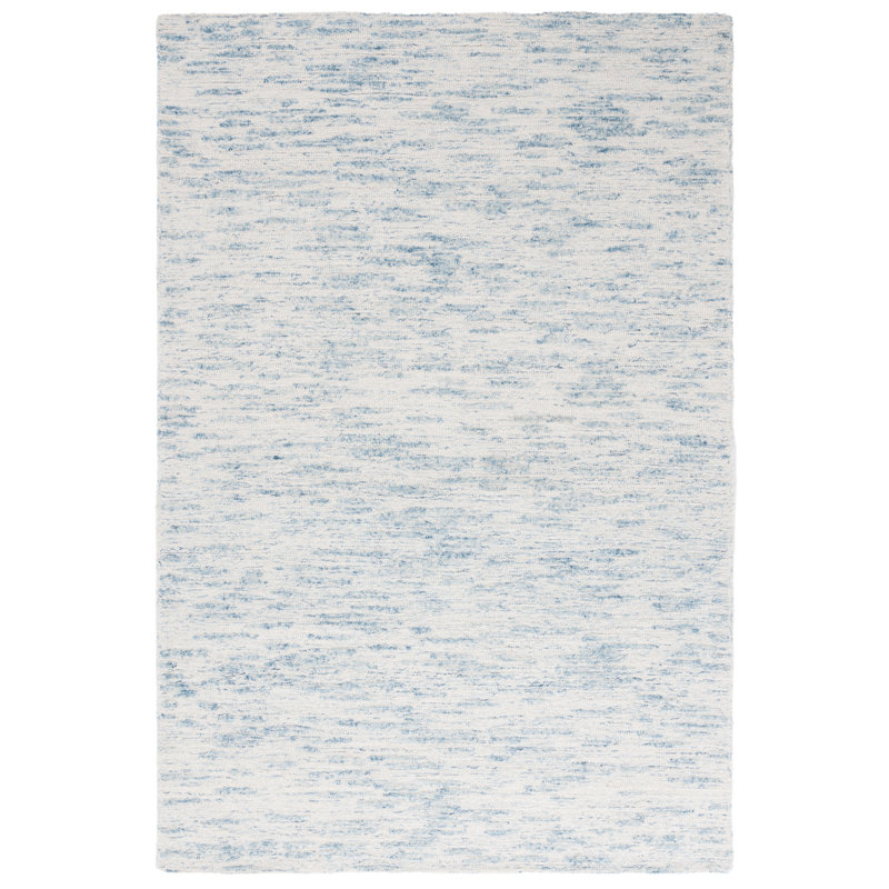 Touete Ebony Hand Tufted Wool/Cotton Abstract Rug in Ivory/Light Blue, Rectangle 4' x 6'