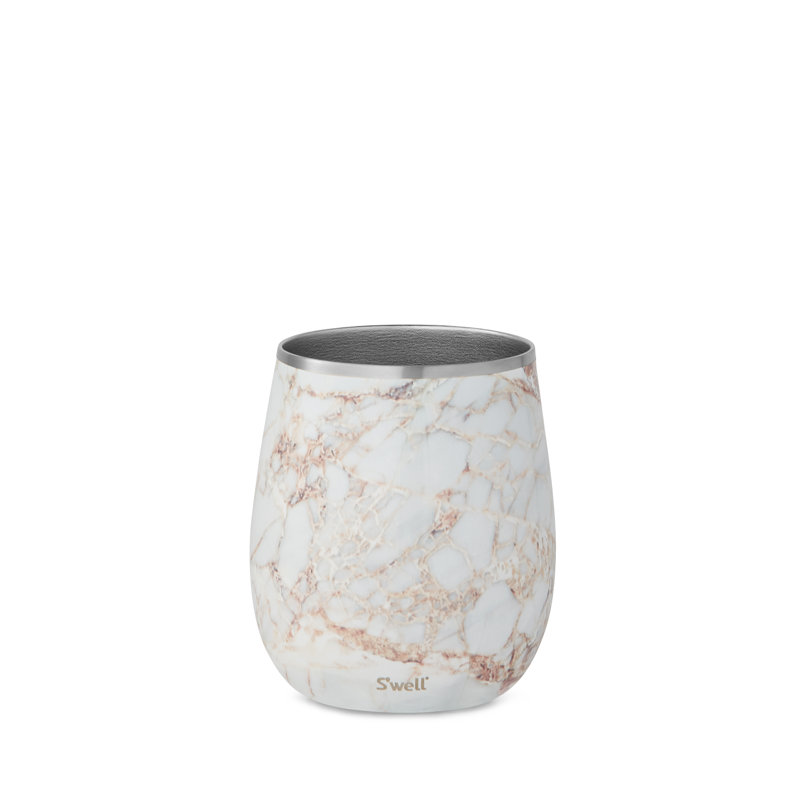 S'well Stainless Steel Wine Tumbler, 9-Ounce, Teakwood, Calacatta Gold
