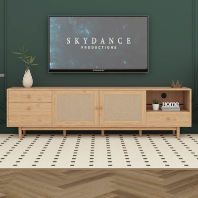 Modern TV Stand For 65, 75, 85 Inch TV, Entertainment Center With Open Storage And Drawers, Wood Media Console Table by Corrigan Studio