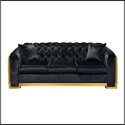 Velvet Luxury Chesterfield Sofa Set 84 Inches Tufted 3 Seat Couch with Gold Stainless