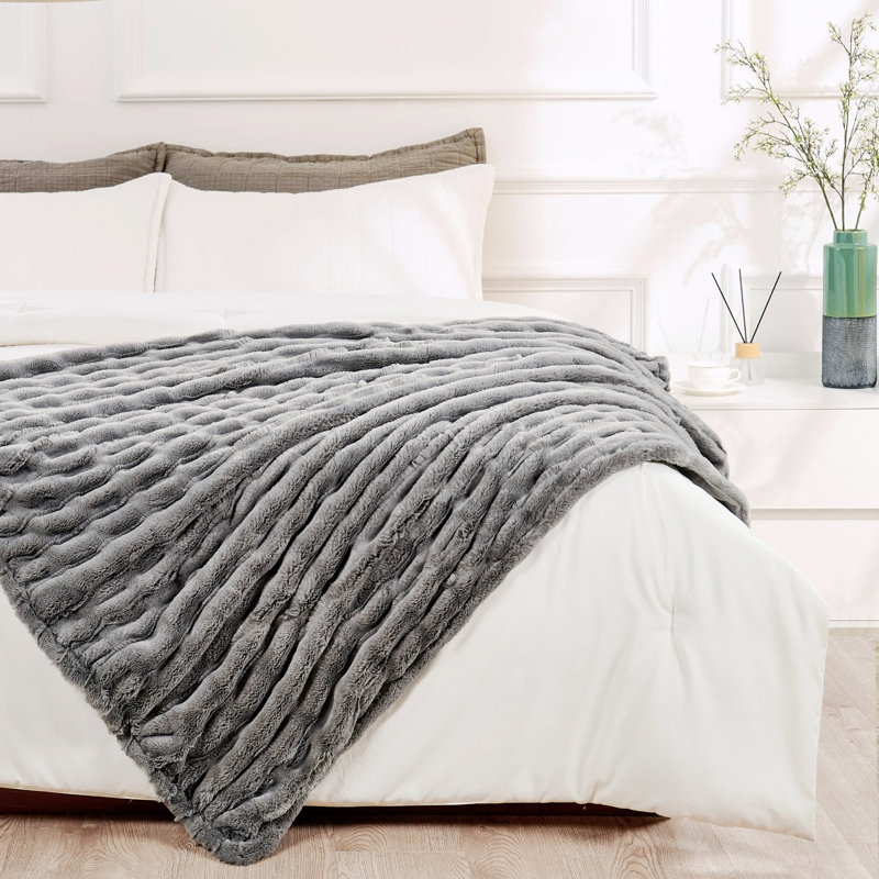  Jeté en fausse fourrure extensible, Gris, L 50 po x L 60 po