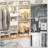 40"-99" Wooden Closet System with Drawers, Walk in Closet Organizer System with 3 Hanging Rods, Adjustable Built in Closets Systems