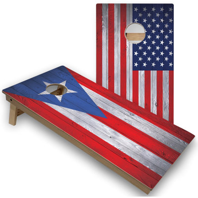 Puerto Rico & USA Flag Cornhole Boards with Case & Lights
