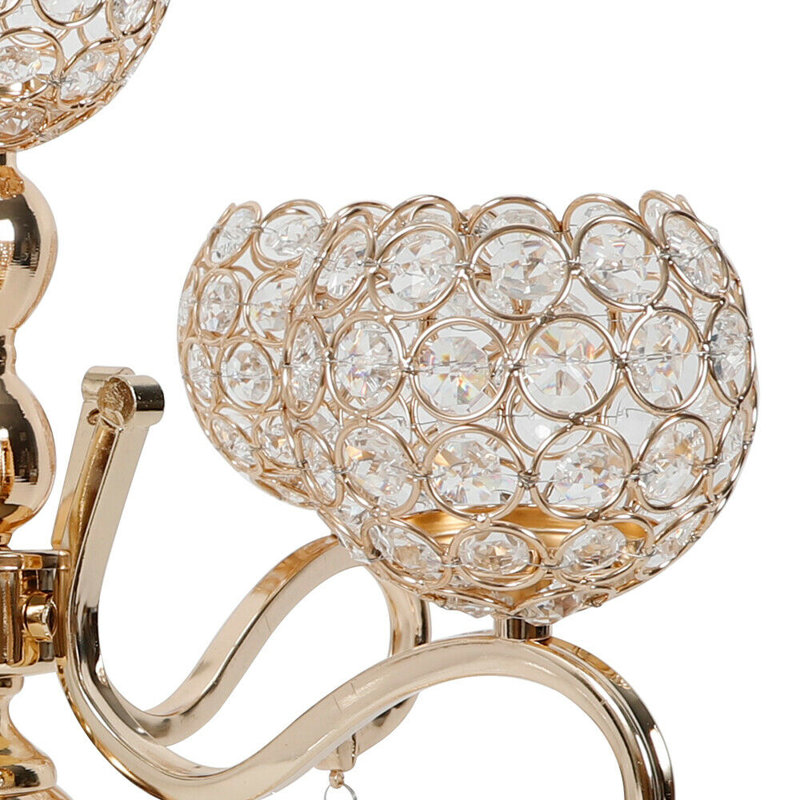 21.67'' H 5-Heads Crystal Tabletop Candelabra, Gold