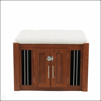 2 In 1 Night Stand With Storage & Dog Crate, Wooden Side Table And End Of Bed Bench Ottoman, Removable Cushion For Multi-Use
