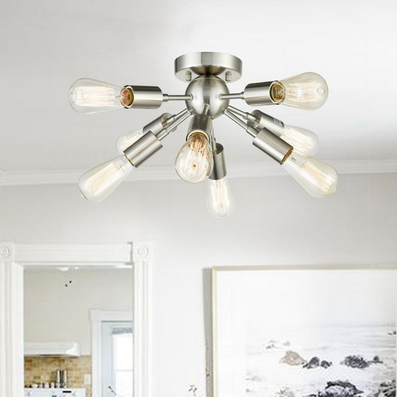 Plafonnier encastré 8 lumières 13,77 po Seekonk, Nickel brossé