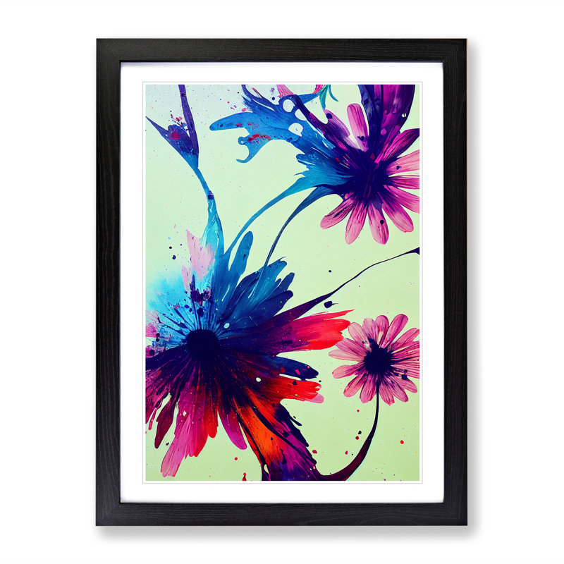 Splashed Flowers No.1 Abstract - Framed Print, 34cm H x 25cm W x 2cm D, Black Framed