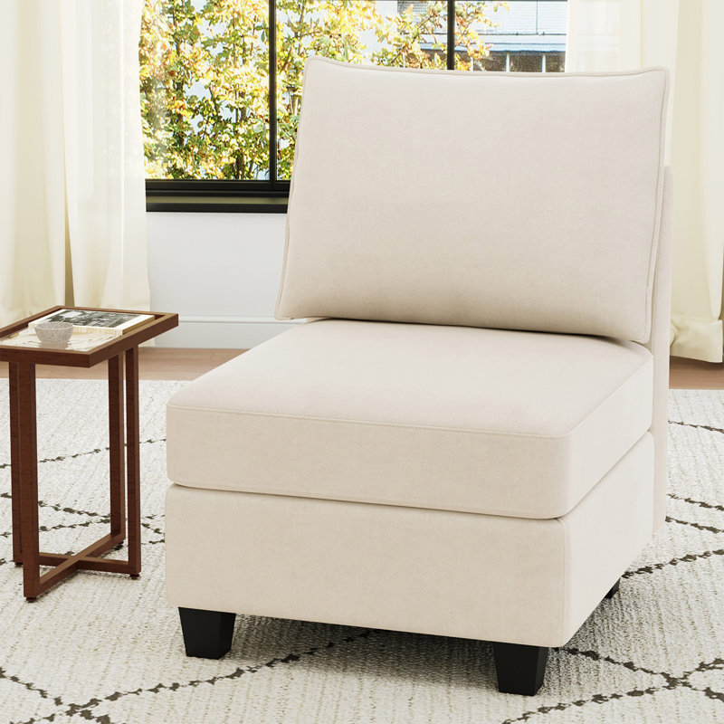 Module de siège simple avec accoudoirs en velours Allinson pour canapé modulaire Allinson, Velours beige