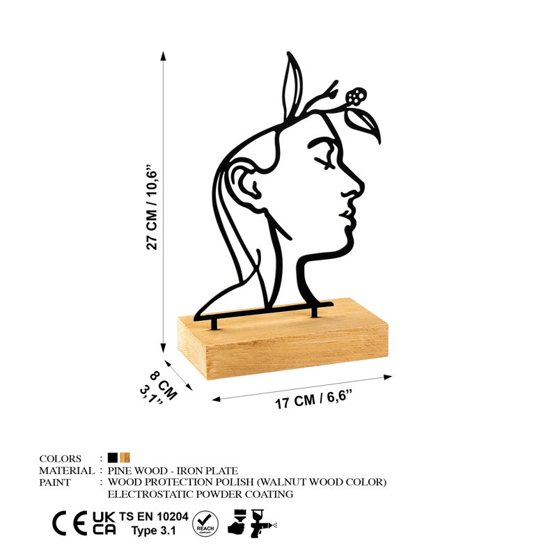 Élégant objet décoratif, 100% métal et bois, 10,6 po x 3,1 po x 6,7 po | Épaisseur du métal: 0,06 po, épaisseur du bois: 1,6 po | Finition noire et naturelle élégante, parfaite pour la décoration intérieure et l'esthétique moderne