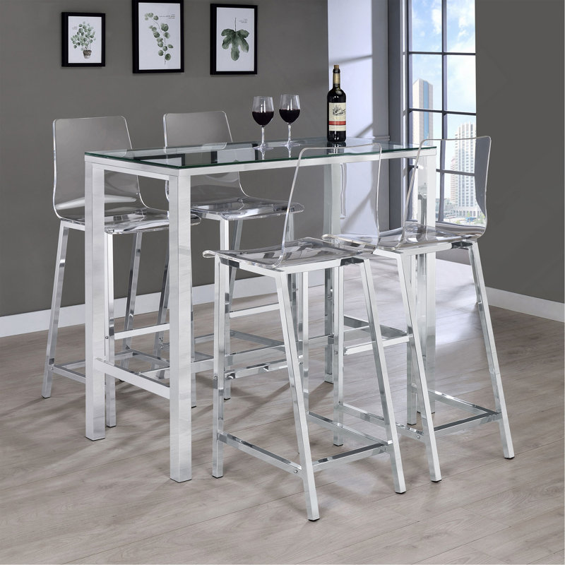 Ensemble de bar chromé et transparent 5 pièces
