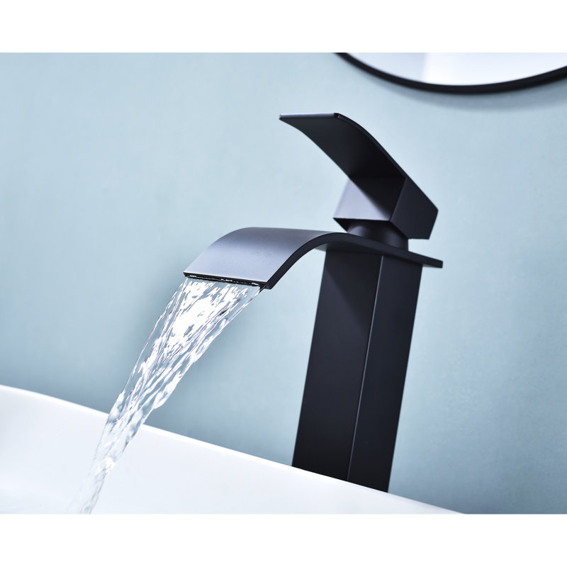 Bathroom Sink Faucet With Single Handle, Waterfall Spout, Pop - Up Drain, Matte Black Stainless Steel, Gentle Waterfall, Simple Setup For Non Overflow Sinks
