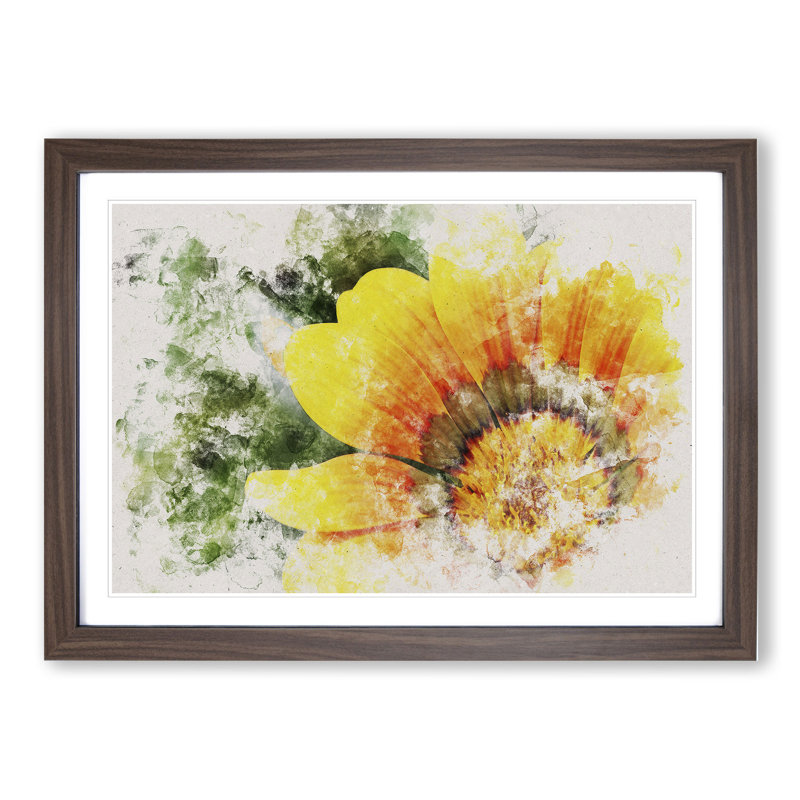 Bright Yellow Flower Watercolour - Framed Print, 65cm H x 90cm W x 2cm D, Walnut