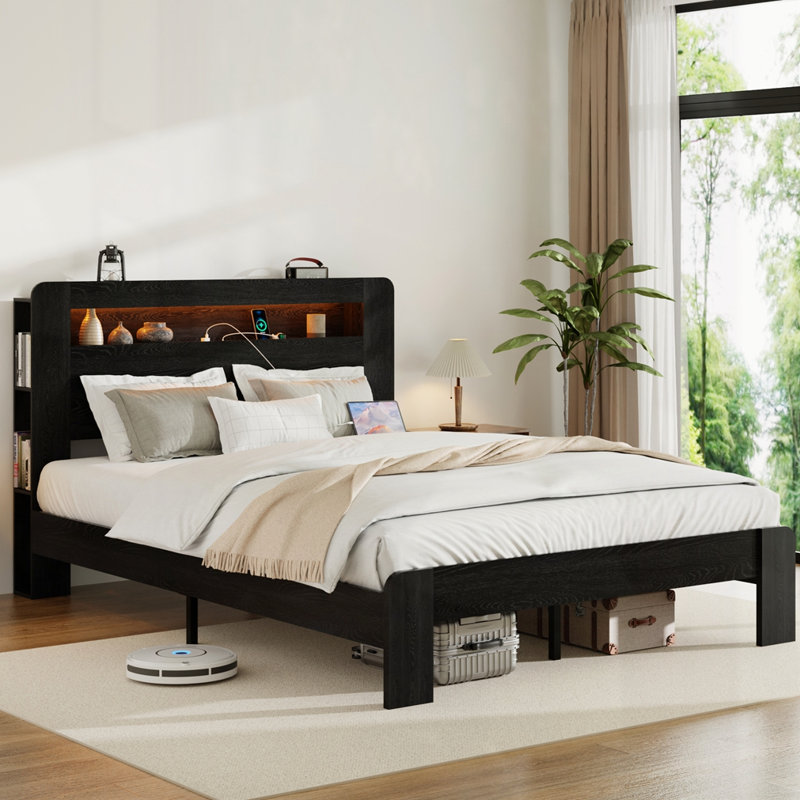 King Size Wood Platform Bed, Black, King