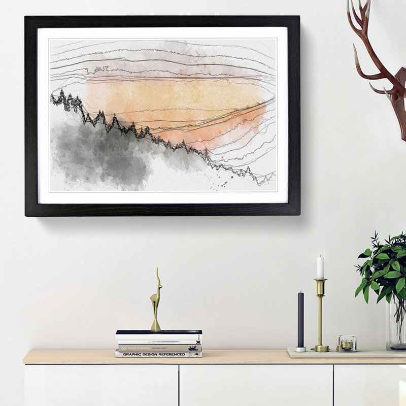 Sunset over Cantal France in Abstract - Picture Frame Graphic Art Print, 27cm H x 36cm W x 2cm D, Black Framed