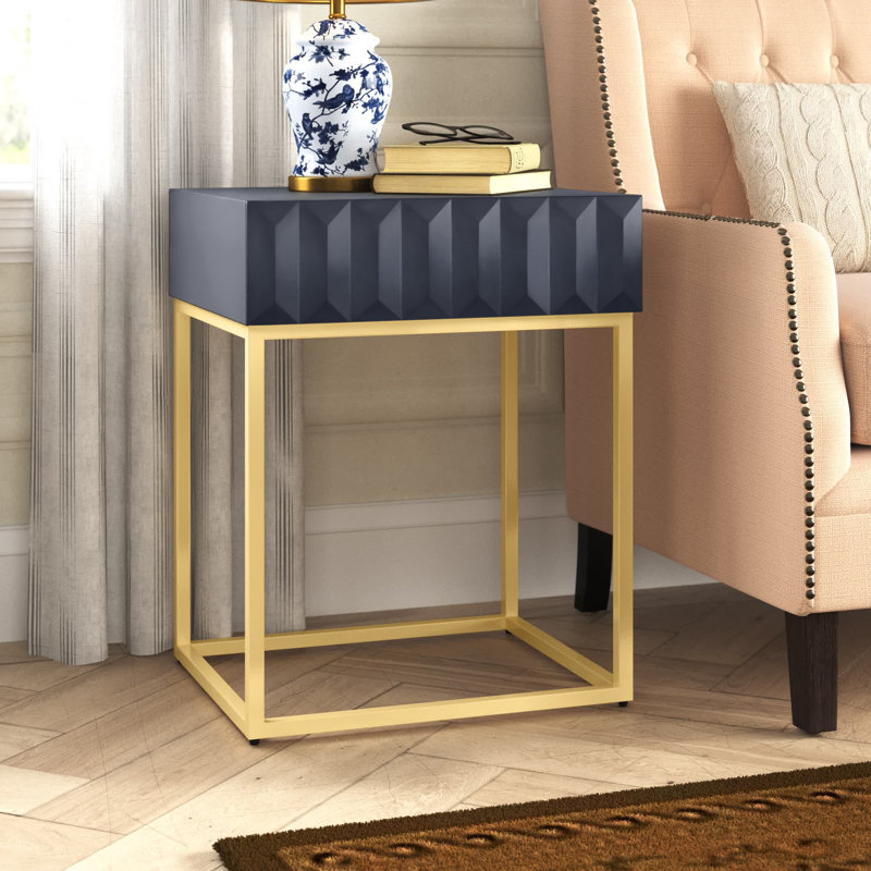 Table de bout haute Rodolfo avec rangement 24 po, Bleu antique