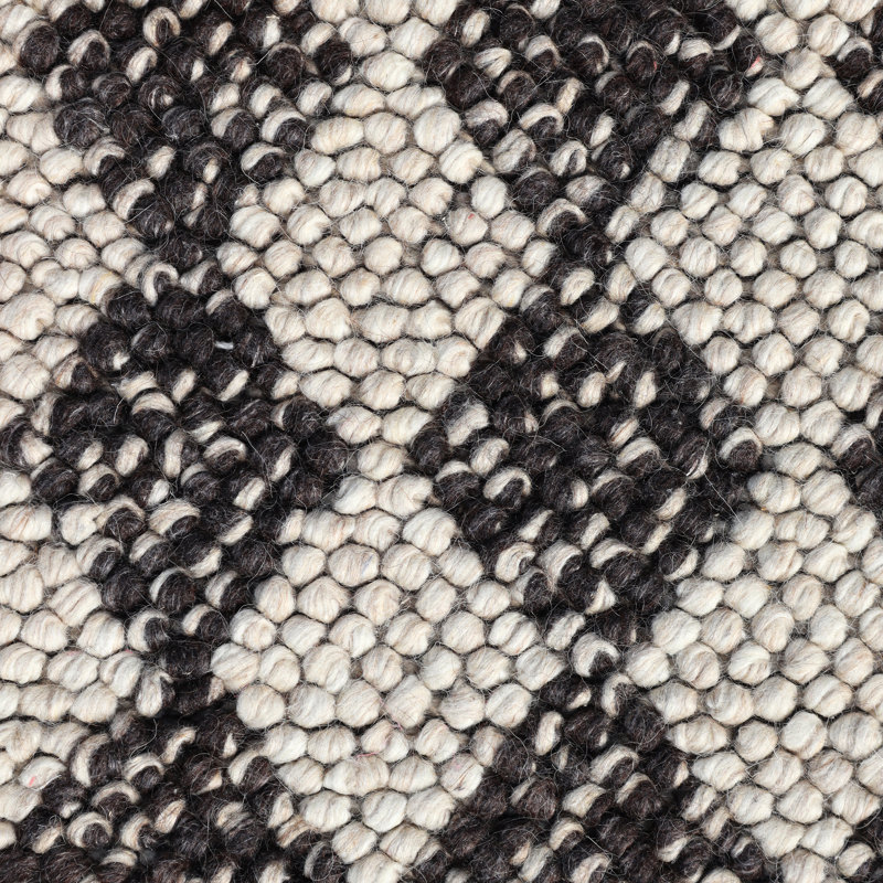 Bubble Argyle Loop Pile Weave Ivory/Charcoal Wool Area Rug By Tufty Home, Rectangle 5' x 8'