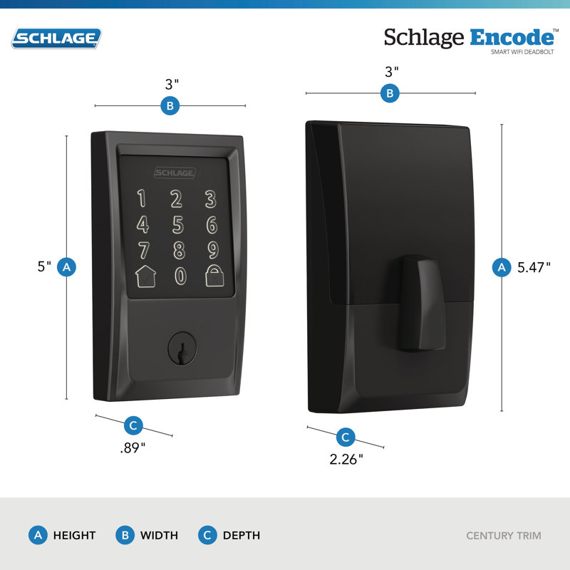 Encode Smart WiFi Deadbolt with Century Trim, Matte Black, Yes