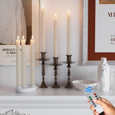 Rechargeable Flameless Taper Candles With Charging Station, 6 Pcs Real Wax LED Taper Candles Flickering With Remote&Timer, 3D Flame Battery Candlesticks For Home Wedding Christmas Decor (Ivory)