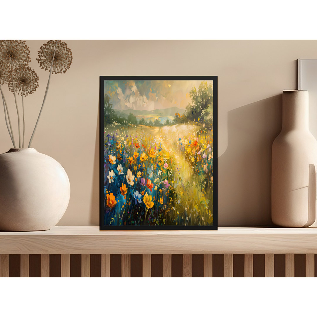 Field Flowers Landscape Art Painting Display Framed Poster