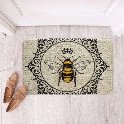 Retro Kawaii Honey Bee Bath Mat - 16x24 Vintage Style Non-Slip Plush Rug - Soft & Fluffy Shaggy Bathroom Carpet - 70s 80s Grunge Animal Print for Tub & Shower