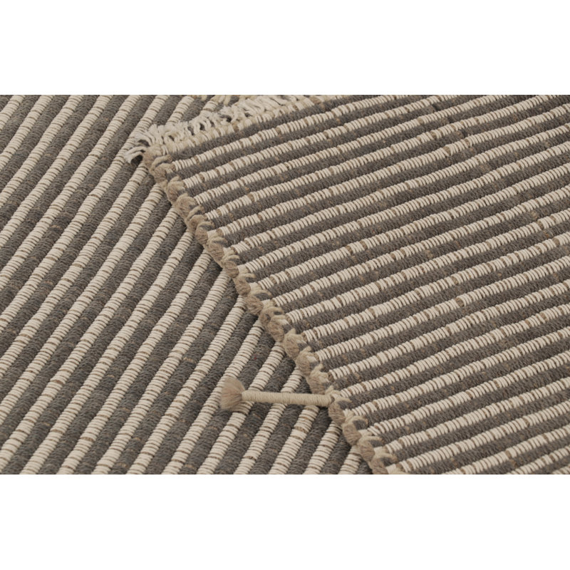 Rug & Kilim’S Accent Kilim, Square Rug In Textural White And Gray Stripes