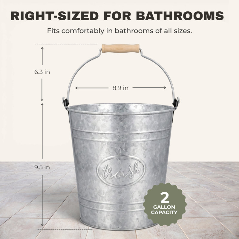 Poubelle galvanisée rustique 2 gallons, Gris galvanisé