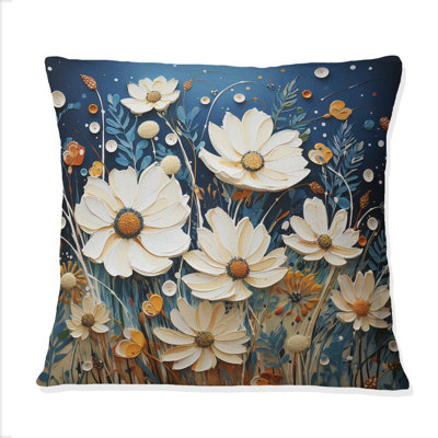 Coussin blanc avec imprimé de fleurs blanches saisonniers Field Pointillism II