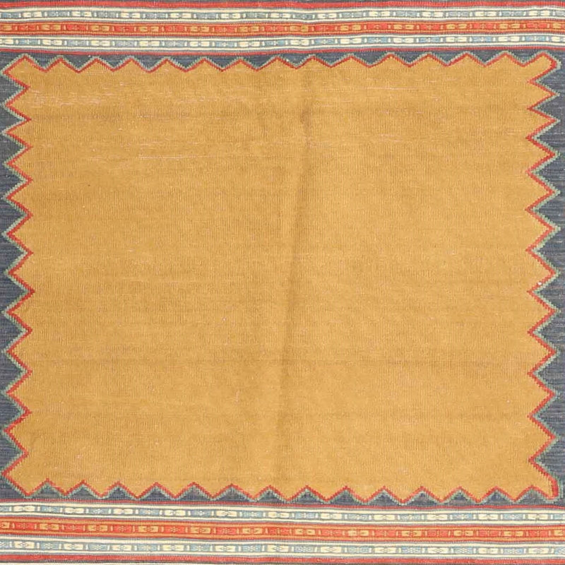 Tapis contemporain beige / gris / orange, Carré 7 pi